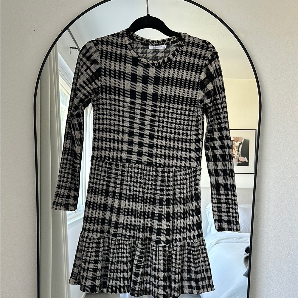 Zara Plaid Long Sleeve Skater Dress